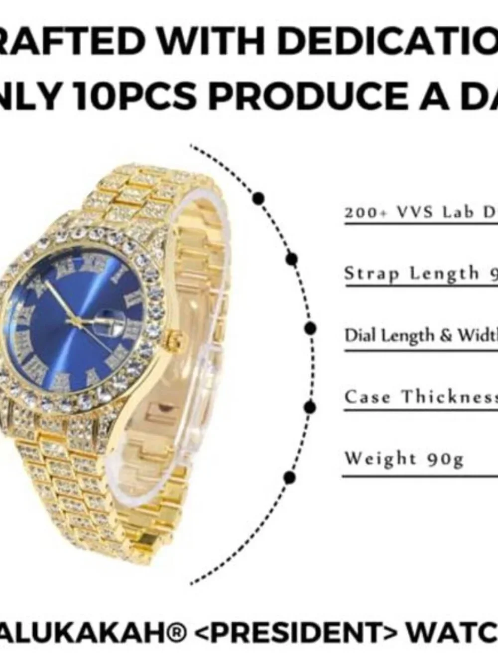 Diamond Watch for Men 18K Real Gold/Platinum White Gold